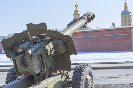 SAINT PETERSBURG, RUSSIA - MARCH 31, 2018: Artillery gun of the Second World War on courtyard of Military History Museum of artillery, engineer and signal corps in St. Petersburgのeditorial素材