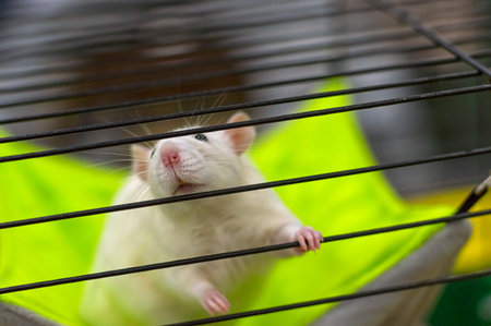 Decorative rats are domesticated gray. Companion animals are pets or pets, a man keeps in his house for communication and receiving positive emotions. Very smart, eat grain, crumbs and cheeseの写真素材