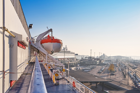 Passenger Port in Helsinki, view from the deck of a cruise linerの写真素材