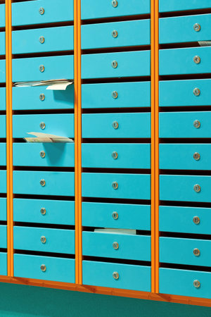 metal mailboxes in an apartment building, close up