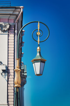 Beautiful vintage street lamp on the street of St. Petersburg. City Historic Landmarksの写真素材