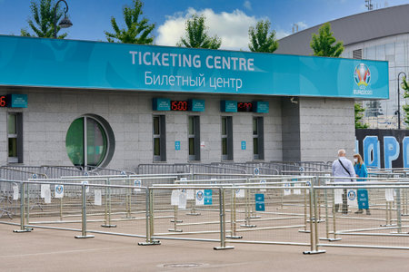 Saint Petersburg, Russia - June 12, 2021: Closed ticket offices of the Euro 2020 football championship in St. Petersburgのeditorial素材