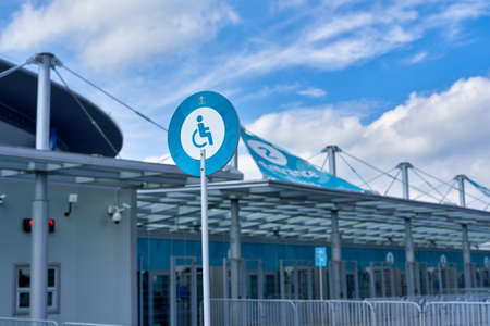 Saint Petersburg, Russia - June 12, 2021: Place sign for disabled people at the Zenith Euro 2020 stadium in St. Petersburgのeditorial素材