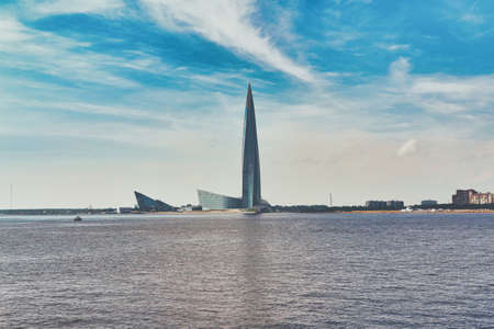 Skyscraper Lakhta Center on coast of Gulf of Finland in St. Petersburg, Russia.のeditorial素材