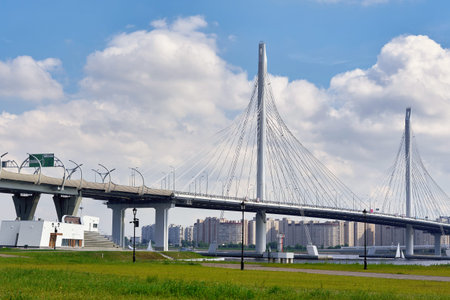 Cable-stayed bridge over the Petrovsky fairway in St. Petersburg