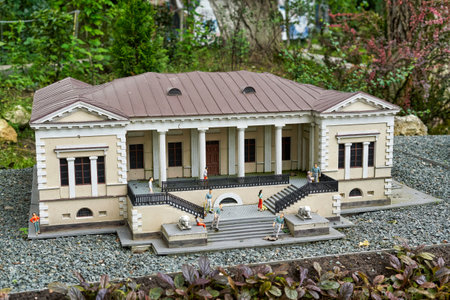 Bakhchisaray, Crimea, Russia - July 06, 2021: Bakhchisarai park of miniatures. Crimea in miniature on the palmのeditorial素材
