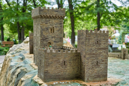 Bakhchisaray, Crimea, Russia - July 06, 2021: Bakhchisarai park of miniatures. Crimea in miniature on the palmのeditorial素材