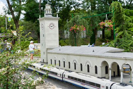 Bakhchisaray, Crimea, Russia - July 06, 2021: Bakhchisarai park of miniatures. Crimea in miniature on the palmのeditorial素材