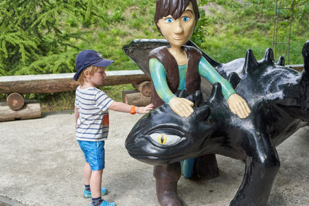 Bakhchisaray, Crimea, Russia - July 06, 2021: Figures of various cartoon characters in Bakhchisarai miniature park, Crimeaのeditorial素材