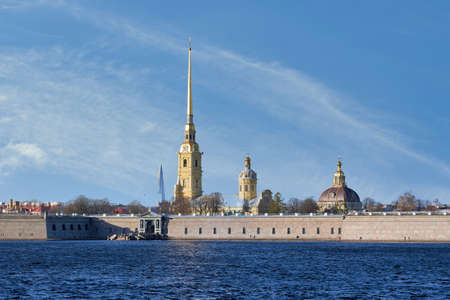 Russia, St. Petersburg, view of the Peter and Paul Fortress on the Nevaの写真素材