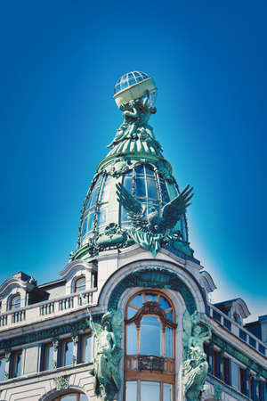 View of architectural details of famous Singer House Building in St. Petersburgの写真素材