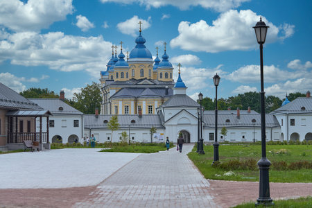 A group of religious pilgrims visited the Konevets Monastery in Russiaのeditorial素材