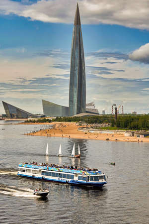 Skyscraper Lakhta Center on coast of Gulf of Finland in St.Petersburg, Russiaの写真素材
