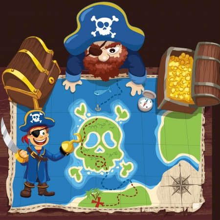 The pirate looks at the map.のイラスト素材