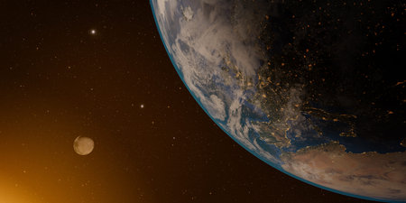 View on planet earth and moon from space with milkyway