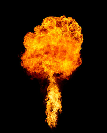 Flame of explosion isolated on black, fire mushroomの写真素材