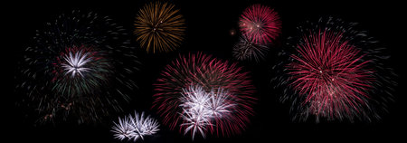 Set of fireworks explosions isolated on black