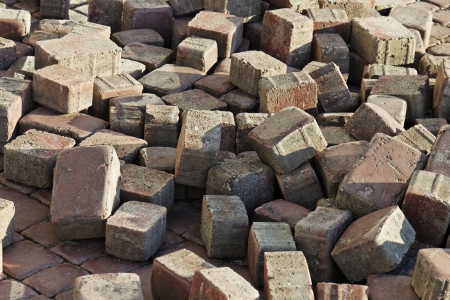 many thrown beige pavement blocks の写真素材