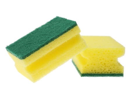 Cleaning sponges shot. isolated on white backgroundの写真素材
