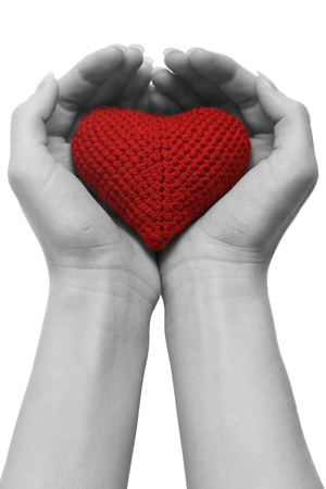 heart in cupped hands  isolated on white backgroundの写真素材