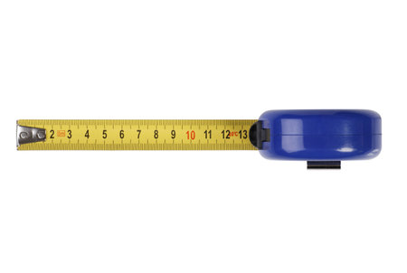 Yellow tape measure  isolated on white background top view