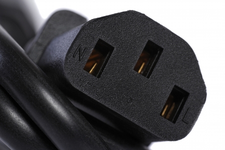 black computer poser cable closeup  isolated on white backgroundの写真素材