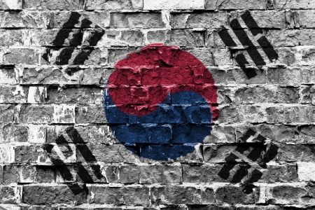 Flag of South Korea painted on brick wallの写真素材