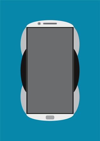 Image of a black and white color, curve shape, smartphone vector design having in blue background.のイラスト素材