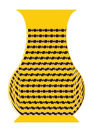 Image of a yellow color, pottery shape, flower vase vector design having in black stripes.のイラスト素材