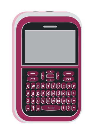 Picture of a magenta color, qwerty  mobile phone, vector graphic design having in white background.のイラスト素材