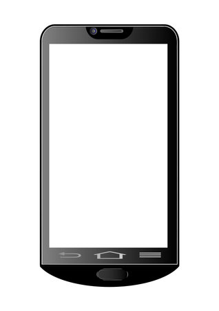 Realistic black smartphone vector illustration having a white display. Isolated mobile icon on white background.のイラスト素材