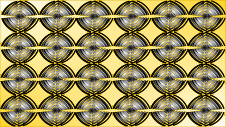 Seamless stripe buttons wallpaper. Isolated button art on yellow background.の写真素材