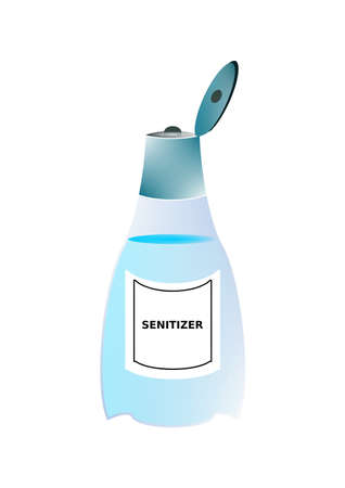 Illustration of a blue color sanitizer bottle filled with liquid. Isolated sanitizer bottle clip art on white background.のイラスト素材