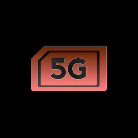 An Illustration of a Red color 5g SIM card, isolated on a black background.の写真素材