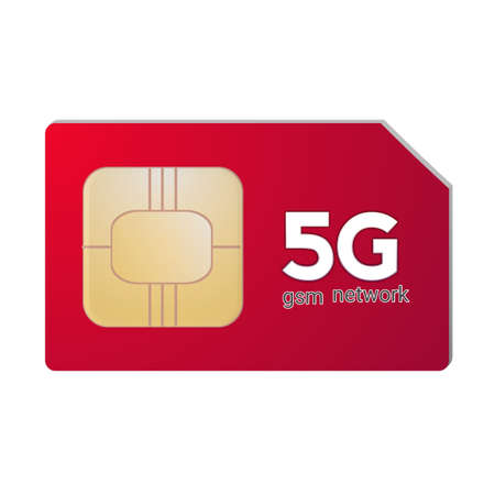 An Illustration of red color 5G SIM CARD in white background.の写真素材
