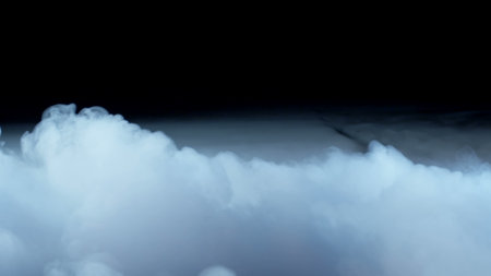Photo of Realistic Clouds, Smoke, Dry Ice Smoke Texture on black dark Background. For website background, print wallpapers, office or design element, posters and more.の写真素材