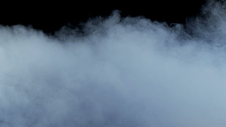 Photo of Realistic Clouds, Smoke, Dry Ice Smoke Texture on black dark Background. For website background, print wallpapers, office or design element, posters and more.の写真素材