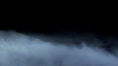 Photo of Realistic Clouds, Smoke, Dry Ice Smoke Texture on black dark Background. For website background, print wallpapers, office or design element, posters and more.の写真素材