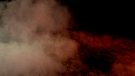 Photo of Realistic Clouds, Smoke, Dry Ice Smoke Texture on black dark Background. For website background, print wallpapers, office or design element, posters and more.の写真素材