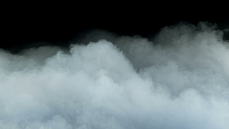 Photo of Realistic Clouds, Smoke, Dry Ice Smoke Texture on black dark Background. For website background, print wallpapers, office or design element, posters and more.の写真素材