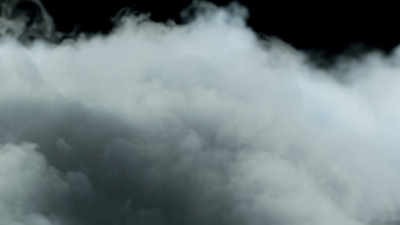 Photo of Realistic Clouds, Smoke, Dry Ice Smoke Texture on black dark Background. For website background, print wallpapers, office or design element, posters and more.の写真素材