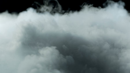 Photo of Realistic Clouds, Smoke, Dry Ice Smoke Texture on black dark Background. For website background, print wallpapers, office or design element, posters and more.の写真素材