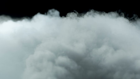 Photo of Realistic Clouds, Smoke, Dry Ice Smoke Texture on black dark Background. For website background, print wallpapers, office or design element, posters and more.の写真素材