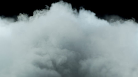 Photo of Realistic Clouds, Smoke, Dry Ice Smoke Texture on black dark Background. For website background, print wallpapers, office or design element, posters and more.の写真素材