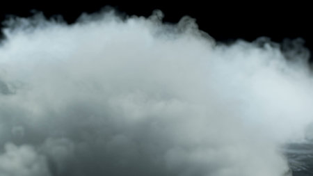Photo of Realistic Clouds, Smoke, Dry Ice Smoke Texture on black dark Background. For website background, print wallpapers, office or design element, posters and more.の写真素材