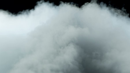 Photo of Realistic Clouds, Smoke, Dry Ice Smoke Texture on black dark Background. For website background, print wallpapers, office or design element, posters and more.の写真素材