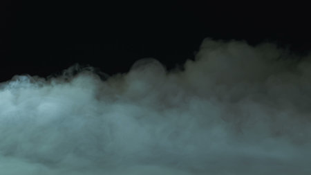 Photo of Realistic Clouds, Smoke, Dry Ice Smoke Texture on black dark Background. For website background, print wallpapers, office or design element, posters and more.の写真素材