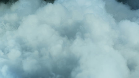 Photo of Realistic Clouds, Smoke, Dry Ice Smoke Texture on black dark Background. For website background, print wallpapers, office or design element, posters and more.の写真素材