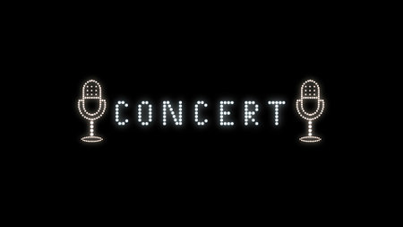 Text sign bulbs LED pixels, light flashing, blinking lights advertising banner. Light Text Logo. Digital Display. illustration texture banner, wallpaper for your web site project, titles, overlay and etc... For print big wallpaper, your logo background.の写真素材