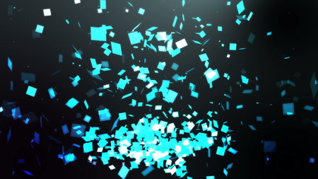 Abstract particles Creative graphic. On black background particles bouncingの写真素材